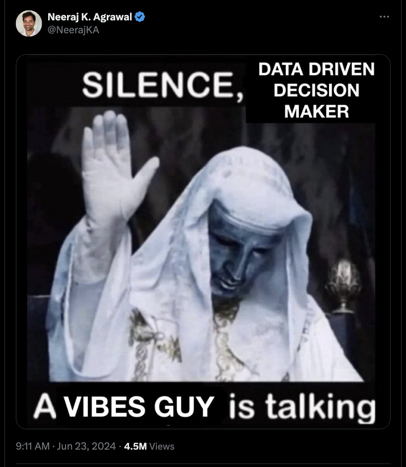 silence a schizophrenic is talking - Neeraj K. Agrawal NeerajKA Silence, Data Driven Decision Maker A Vibes Guy is talking 4.5M Views